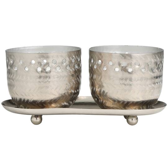 7oz. White Sage Scented Candles in Cut Out Silver Bowls and Tray